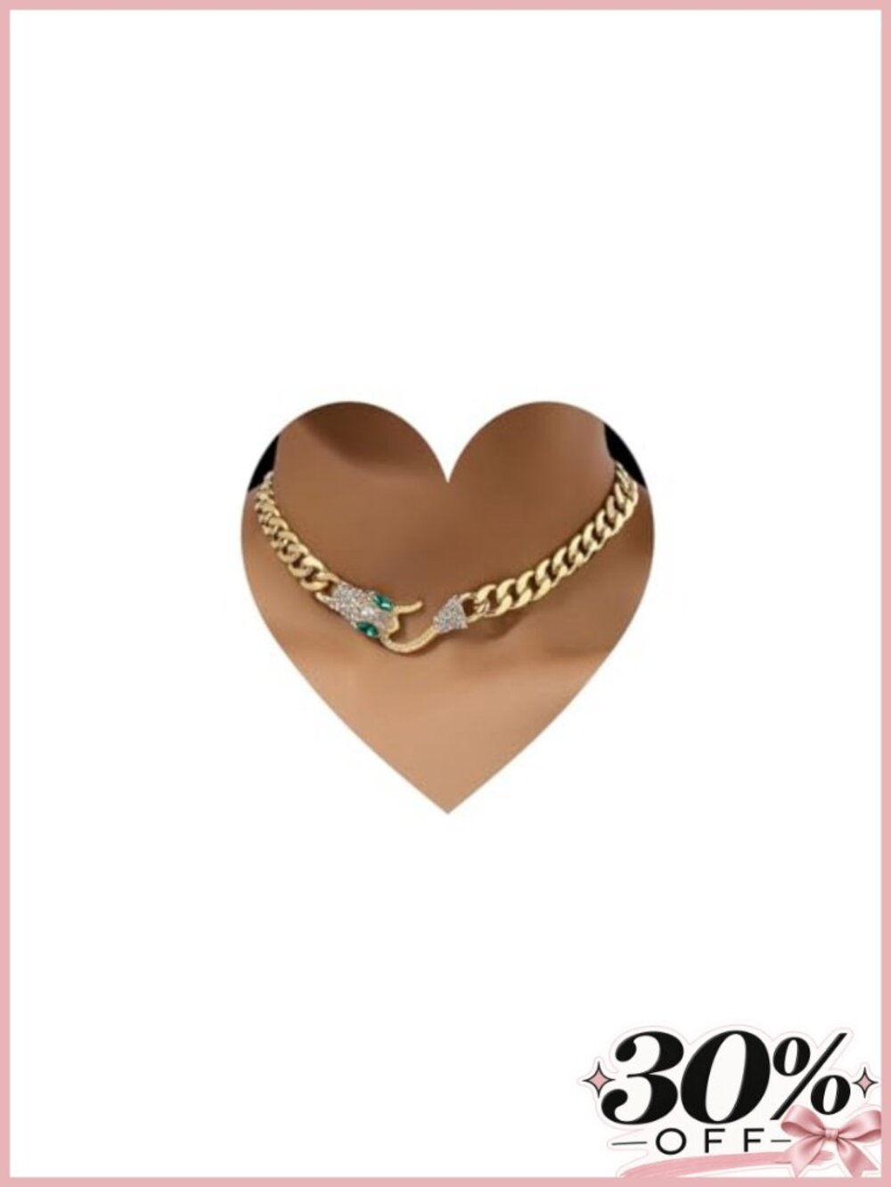 Chunky Cuban Link Chain Necklace with Crystal Snake Clasp, Gold and Silver